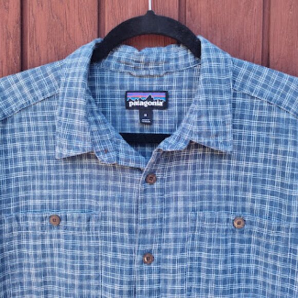 PATAGONIA | Blue Back Step Cotton Hemp Blend Button Down Short Sleeve Shirt M - Picture 4 of 10